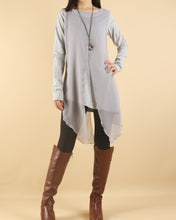 Load image into Gallery viewer, Cotton and Chiffon Tunic Dress/Womens Long Sleeve Top/Layered Cotton Top/Plus Size Tunic Top/Oversized T-shirt/Casual T-Shirt/Asymmetrical Dress(Y1702)