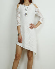 Load image into Gallery viewer, Women's lace and modal dress, 3/4 sleeve asymmetrical cotton dress, plus size oversized customized tunic dress, black dress, summer dress(Y1908)