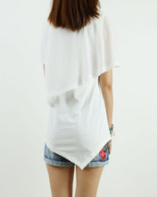 Load image into Gallery viewer, Asymmetrical layered t-shirt, Short sleeve cotton and chiffon top, T-shirts for women, customized top, black t-shirt, summer top(Y1009)