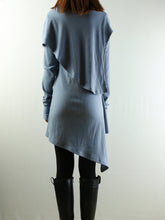 Load image into Gallery viewer, High Neck Dress/Rib Knit Dress/Thumb hole Sleeves t-shirt/Womens Tunic Dress/Cotton Asymmetric T-shirt/Long Sleeve Tunic Top/Oversized Shirt/Casual T-shirt Customized(Y1535S) - lijingshop