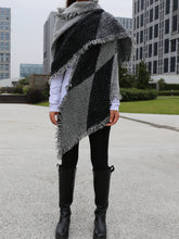 Load image into Gallery viewer, gray checked poncho, outdoor wrap, wool shawl, cashmere scarf, blanket shawl, oversized wrap(P1811) - lijingshop
