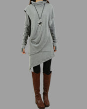 Load image into Gallery viewer, Thumb hole Sleeves tunic dress/Cotton dress/High Neck Dress/Womens Tunic Dress/Cotton Asymmetric T-shirt/Long Sleeve Tunic Top/Oversized Shirt/Casual T-shirt Customized(Y1535)