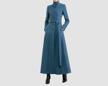 Load image into Gallery viewer, Wool coat women, Cashmere winter coat, long jacket, High collar coat , coat dress, blue wool long coat, warm coat, plus size coat Y006