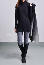 Load image into Gallery viewer, Womens wool coat and Cotton Top Set, Gradient Color Coat, Black Long Sleeve T-shirt, Winter Jacket, Wool Overcoat, Black and Gray Coat, Cotton Bottoming Top(Y1591) - lijingshop