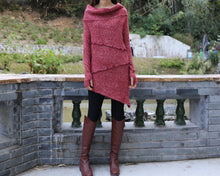 Load image into Gallery viewer, Long sweaters, Cowl neck sweater, off shoulder sweaters, tunic dress, Pullover sweater, oversized sweaters with thumb holes (Y1112)