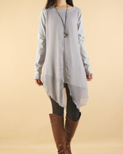 Load image into Gallery viewer, Cotton and Chiffon Tunic Dress/Womens Long Sleeve Top/Layered Cotton Top/Plus Size Tunic Top/Oversized T-shirt/Casual T-Shirt/Asymmetrical Dress(Y1702)
