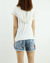 Load image into Gallery viewer, Womens short sleeve hoodie Top, lace modal t-shirt, customized T-shirt, asymmetry clothing, Boho t-shirt, Sleeveless top(Y3118S)