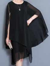 Load image into Gallery viewer, Women Short Sleeves Chiffon Dress/Crew neck dress/Casual Tunic dress/Maternity dress/Summer Dress/Customized Oversized Dress/Plus Size Clothing/black red Dress(Q1923) - lijingshop