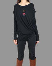 Load image into Gallery viewer, Womens cotton Top/Cotton Hoodie/Oversized Plus size Sweatshirt/Casual Top/Customized T-shirt/Asymmetry clothing/Boho t-shirt/Long Sleeve Shirt(Y3118)