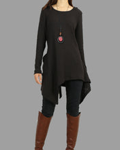 Load image into Gallery viewer, Women's asymmetrical knit tunic dress/plus size hoodie/oversized tunic dress/casual customized top/Maternity dress/black sweater (Q5101)