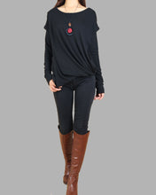 Load image into Gallery viewer, Womens cotton Top/Cotton Hoodie/Oversized Plus size Sweatshirt/Casual Top/Customized T-shirt/Asymmetry clothing/Boho t-shirt/Long Sleeve Shirt(Y3118)