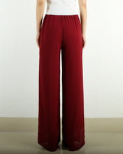 Load image into Gallery viewer, Women's chiffon pants, elastic waist pants, straight leg trousers, high waist trousers, layered flowy pants, black wine red pants(K1711)