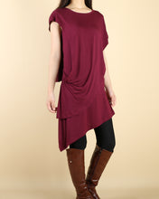 Load image into Gallery viewer, Women's crew neck Dress/modal cotton dress/short sleeves tunic top/blue tunic top/cotton asymmetric long t-shirt/Oversized Casual Customized T-shirt(Y1535S)