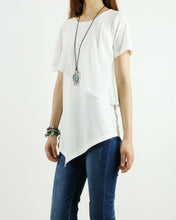 Load image into Gallery viewer, Asymmetrical layered t-shirt, Short sleeve cotton and chiffon top, T-shirts for women, customized top, black t-shirt, summer top(Y1009)