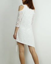 Load image into Gallery viewer, Women's lace and modal dress, 3/4 sleeve asymmetrical cotton dress, plus size oversized customized tunic dress, black dress, summer dress(Y1908)