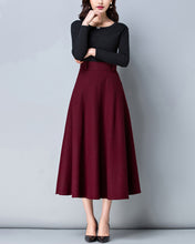 Load image into Gallery viewer, Winter skirt, Midi skirt, Wool skirt, dark gray skirt, long skirt, vintage skirt, high waist skirt, flare skirt, Wool skirt with belt Q0025