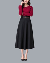 Load image into Gallery viewer, Wool skirt, midi skirt, Winter skirt, dark gray skirt, long skirt, vintage skirt, high waist skirt, flare skirt, Wool skirt with belt Q0025
