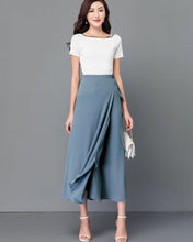 Load image into Gallery viewer, Chiffon midi skirt, Women's wrap skirt, A-line skirt, long skirt, high waist skirt, flare skirt, plus size skirt, customized skirt A0014