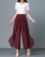 Load image into Gallery viewer, Women's chiffon pants, Wide leg pants, Ankle length pants, black skirt pants, high waist, light weight pants, customize pants P0027