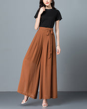 Load image into Gallery viewer, Women's Wide leg pants, chiffon skirt pants, black skirt pants, high waist, light weight pants, brown pants, customize pants P0025