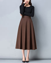 Load image into Gallery viewer, High waist skirt, Winter skirt, Midi skirt, Wool skirt, dark gray skirt, long skirt, vintage skirt, flare skirt, Wool skirt with belt Q0025
