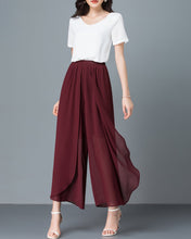 Load image into Gallery viewer, Women's chiffon pants, Wide leg pants, Ankle length pants, black skirt pants, high waist, light weight pants, customize pants P0027
