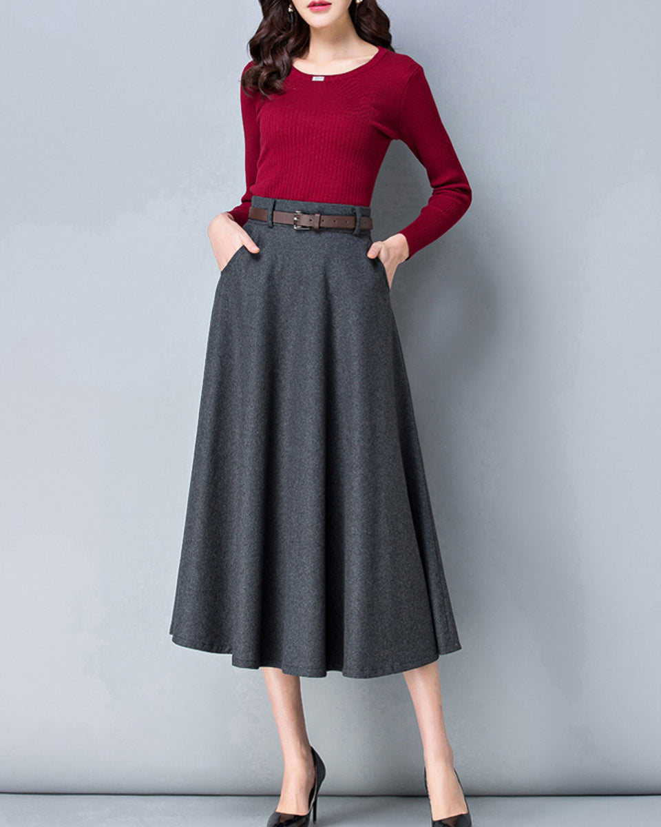 ◇LENINA◇ LIRIEN woolen skirt_MOCHA GRAY low waisted mini suiting skirt - Dark Grey Melange | Monki WW