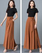 Load image into Gallery viewer, Women's chiffon skirt pants, Wide leg pants, black skirt pants, high waist, light weight pants, brown pants, customize pants P0025