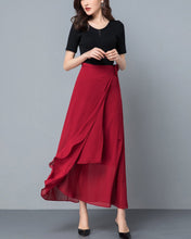 Load image into Gallery viewer, Chiffon midi skirt, Women's wrap skirt, A-line skirt, long skirt, high waist skirt, flare skirt, plus size skirt, customized skirt A0014