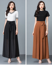 Load image into Gallery viewer, Women's Wide leg pants, chiffon skirt pants, black skirt pants, high waist, light weight pants, brown pants, customize pants P0025