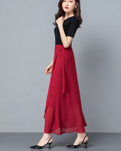 Load image into Gallery viewer, Flare skirt, Chiffon midi skirt, Women's wrap skirt, A-line skirt, long skirt, high waist skirt, plus size skirt, customized skirt A0014