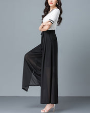 Load image into Gallery viewer, Women's chiffon skirt pants, Wide leg pants, black skirt pants, high waist, light weight pants, brown pants, customize pants P0025