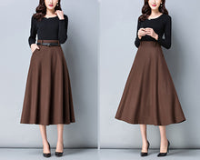 Load image into Gallery viewer, Winter skirt, Midi skirt, Wool skirt, dark gray skirt, long skirt, vintage skirt, high waist skirt, flare skirt, Wool skirt with belt Q0025
