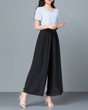 Load image into Gallery viewer, Ankle length pants, Wide leg pants, Women's chiffon pants, black skirt pants, high waist, light weight pants, customize pants P0027