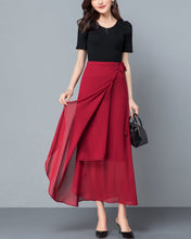 Load image into Gallery viewer, Women's wrap skirt, chiffon midi skirt, A-line skirt, long skirt, high waist skirt, flare skirt, plus size skirt, customized skirt A0014