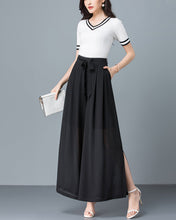 Load image into Gallery viewer, Women's Wide leg pants, chiffon skirt pants, black skirt pants, high waist, light weight pants, brown pants, customize pants P0025