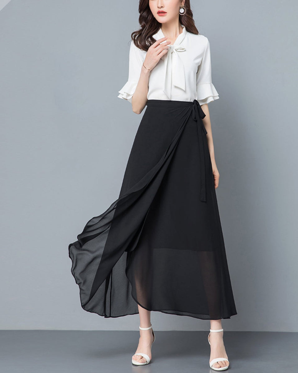 Women's chiffon wrap skirt, Flare skirt, Chiffon midi skirt, A-line sk 