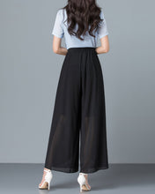 Load image into Gallery viewer, Wide leg pants, Ankle length pants, Women's chiffon pants, black skirt pants, high waist, light weight pants, customize pants P0027
