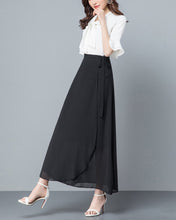 Load image into Gallery viewer, Women's wrap skirt, chiffon midi skirt, A-line skirt, long skirt, high waist skirt, flare skirt, plus size skirt, customized skirt A0014