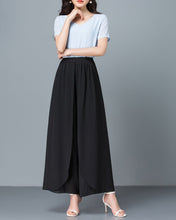 Load image into Gallery viewer, Ankle length pants, Wide leg pants, Women's chiffon pants, black skirt pants, high waist, light weight pants, customize pants P0027