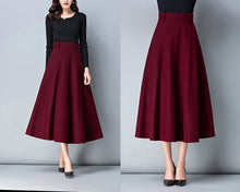 Load image into Gallery viewer, Wool skirt, midi skirt, Winter skirt, dark gray skirt, long skirt, vintage skirt, high waist skirt, flare skirt, Wool skirt with belt Q0025