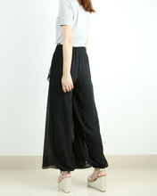 Load image into Gallery viewer, Elastic Waist Pants/Womens Chiffon Skirt Pants/Wide Leg trousers/High Waist Loose Trousers/Layered Flowy Pants/Black Pants(K1701)