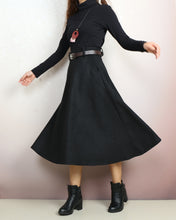 Load image into Gallery viewer, Wool skirt, Midi skirt, Winter skirt, Wool skirt with belt, custom made skirt, black skirt (Q2143)