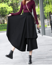 Load image into Gallery viewer, wool skirt pants, wide leg pants, womens black trousers, pants with pocket, winter pants(K1909) - lijingshop