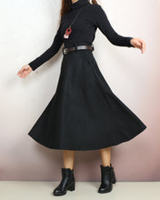 Load image into Gallery viewer, Winter skirt, Wool skirt with belt, custom made skirt, midi skirt, black skirt (Q2143)