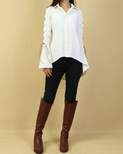 Load image into Gallery viewer, Women's Bell Sleeves Shirt Dress/Cotton Linen blouse/long sleeve shirt(Y20171a)