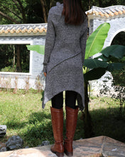 Load image into Gallery viewer, women's tunic dress/long sweater/sweater dress/wool tunic dress/off shoulder sweater/long sleeve top with thumbholes/knit tunic top for leggings(Q5115H)