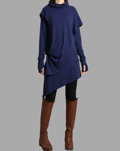 Load image into Gallery viewer, Cotton dress/High Neck Dress/Thumb hole Sleeves tunic/Womens Tunic Dress/Cotton Asymmetric T-shirt/Long Sleeve Tunic Top/Oversized Shirt/Casual T-shirt Customized(Y1535)