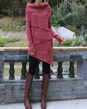 Load image into Gallery viewer, off shoulder sweaters, Cowl neck sweater, tunic dress, Pullover sweater, oversized sweaters with thumb holes, long sweaters (Y1112)