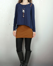 Load image into Gallery viewer, Women's asymmetrical tunic dress/cotton tunic top/plus size top/oversized t-shirt/false 2 pieces top/customized dress (Y1919)